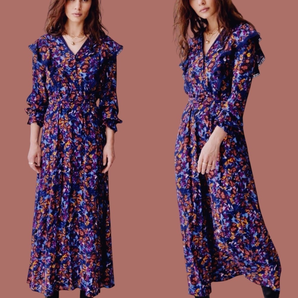 NWT Atelier Reve ‘Irlea’ Maxi Dress in “Medieval Navy Blue” Size 42 = U.S. XL - Picture 2 of 16